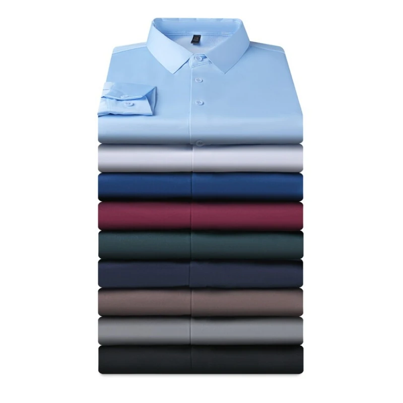 Men's Non-Pleat Dress Shirt, 210g Ultra-Soft Fleece Lined, Full Seamless Design, Sky Blue Black Burgundy​