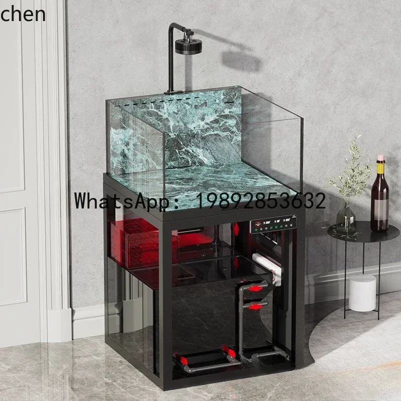 MR  old fisherman fish tank living room ultra-white bottom filter goldfish tank glass stream tank ecological aquarium