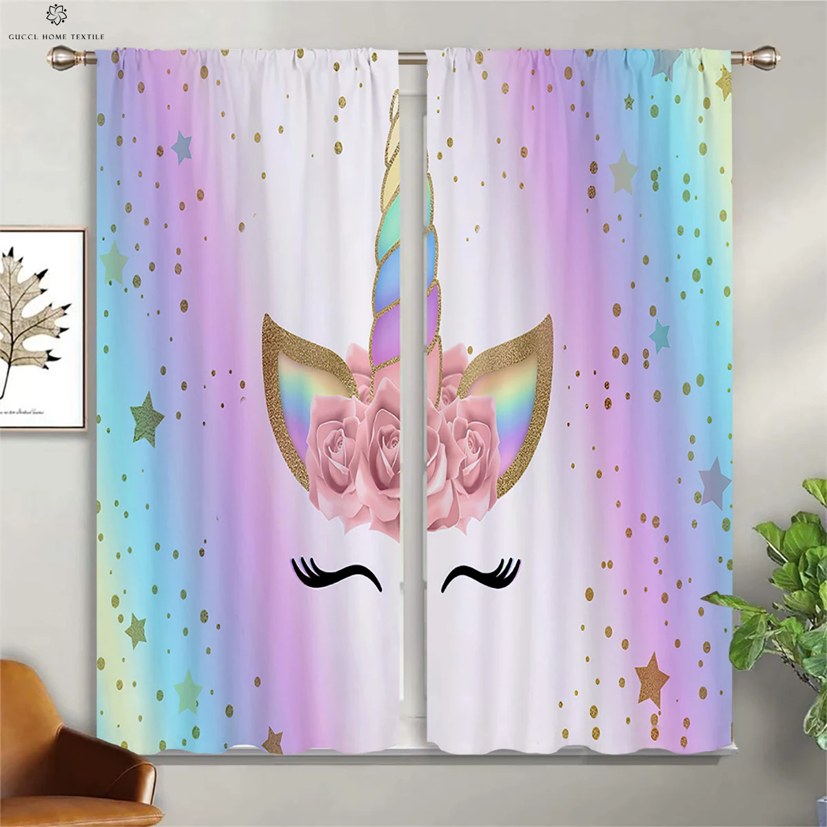 Unicorn Print Curtains, Blackout Curtains, Bedroom, Living Room, Balcony, Decorative, High Quality, 2 Pieces