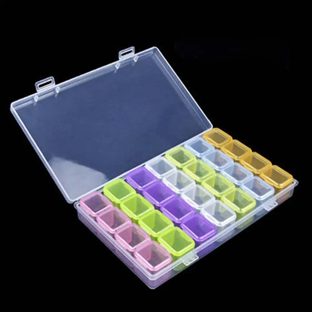 Display Case Compartment Plastic 28 Grid Open the Lid Beads Storage Case Jewelry Packaging Pill Box Transparent Storage Box