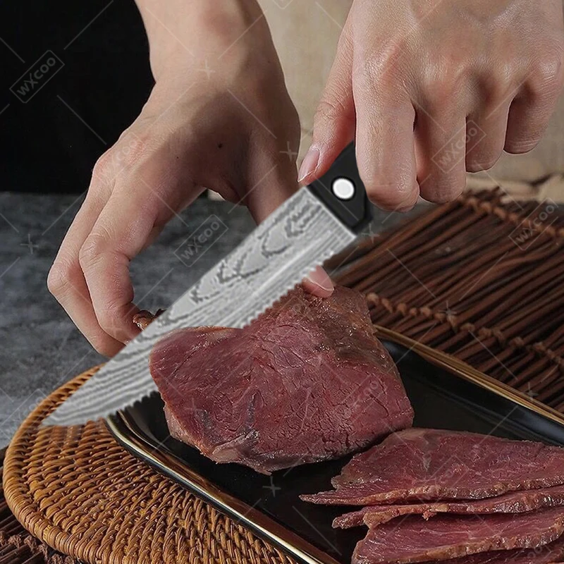 WXCOO Damascus steel Professional Steak Knife Multi-functional Kitchen Knife Barbecue Cooking Tools Beef and Lamb Slicing Knife