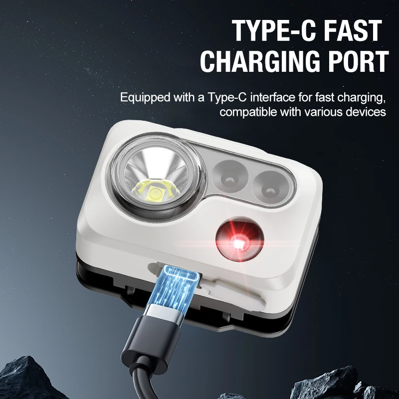Strong bald head light, night fishing special charging mini induction light, super bright long-range shooting, long battery life