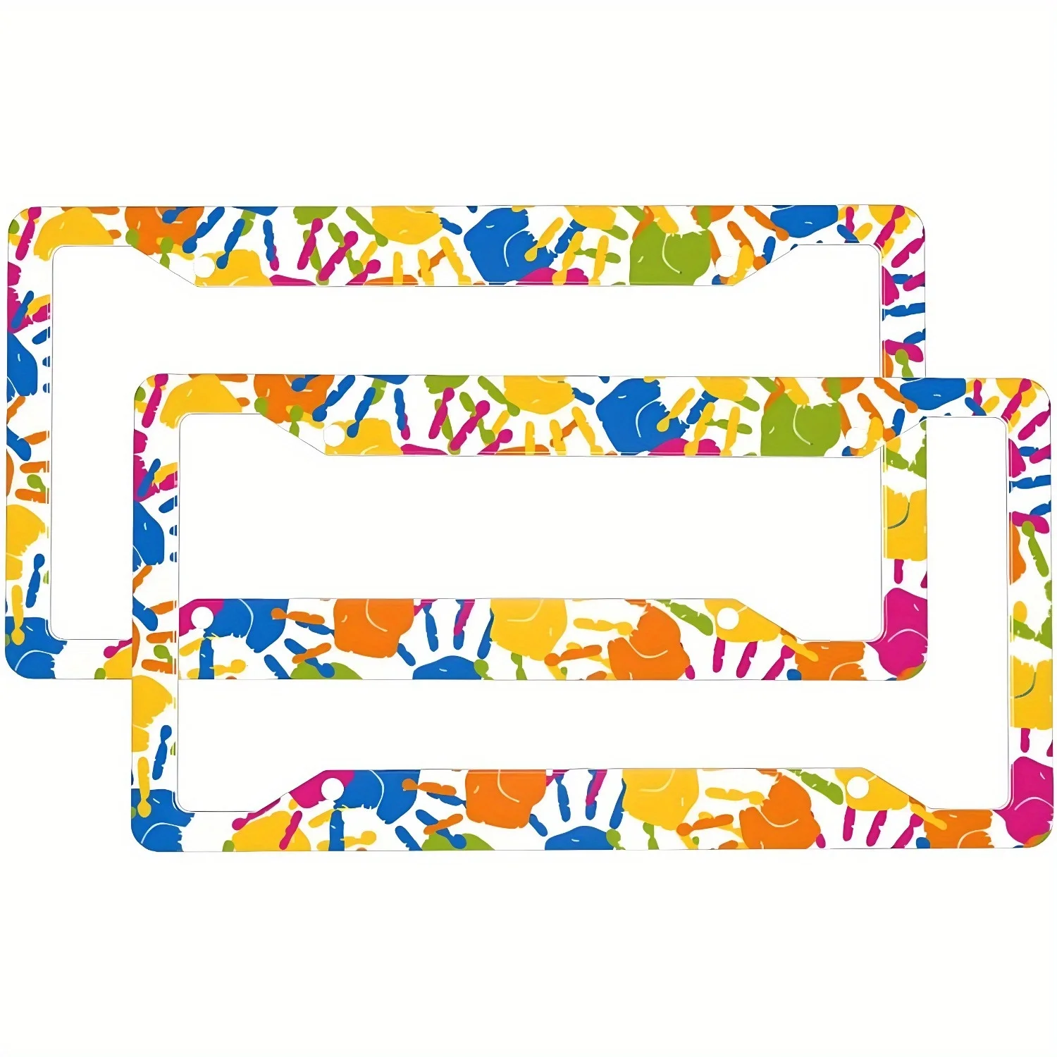

2D Flat Autism Awareness License Plate Frame Rainbow Handprint Print License Plate Frame for Women and Men Cool Car License