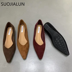 SUOJIALUN 2024 Autumn Women Flat Shoes Fashion Pointed Toe Shallow Slip On Baot Shoes Soft Low Heel Outdoor Dress Single Shoes