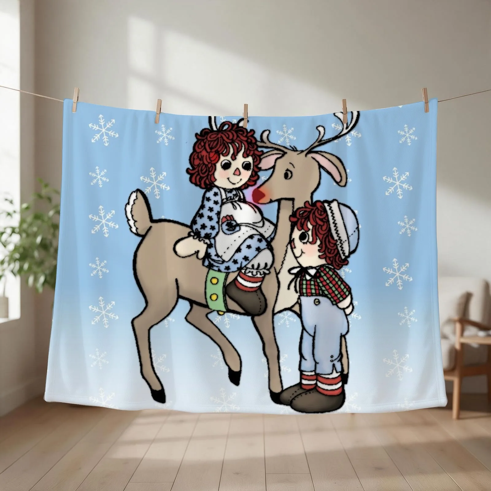 Raggedy Ann and Andy with Rudolph Throw Blanket Furry Plaid on the sofa Blankets For Baby Luxury Thicken Blankets