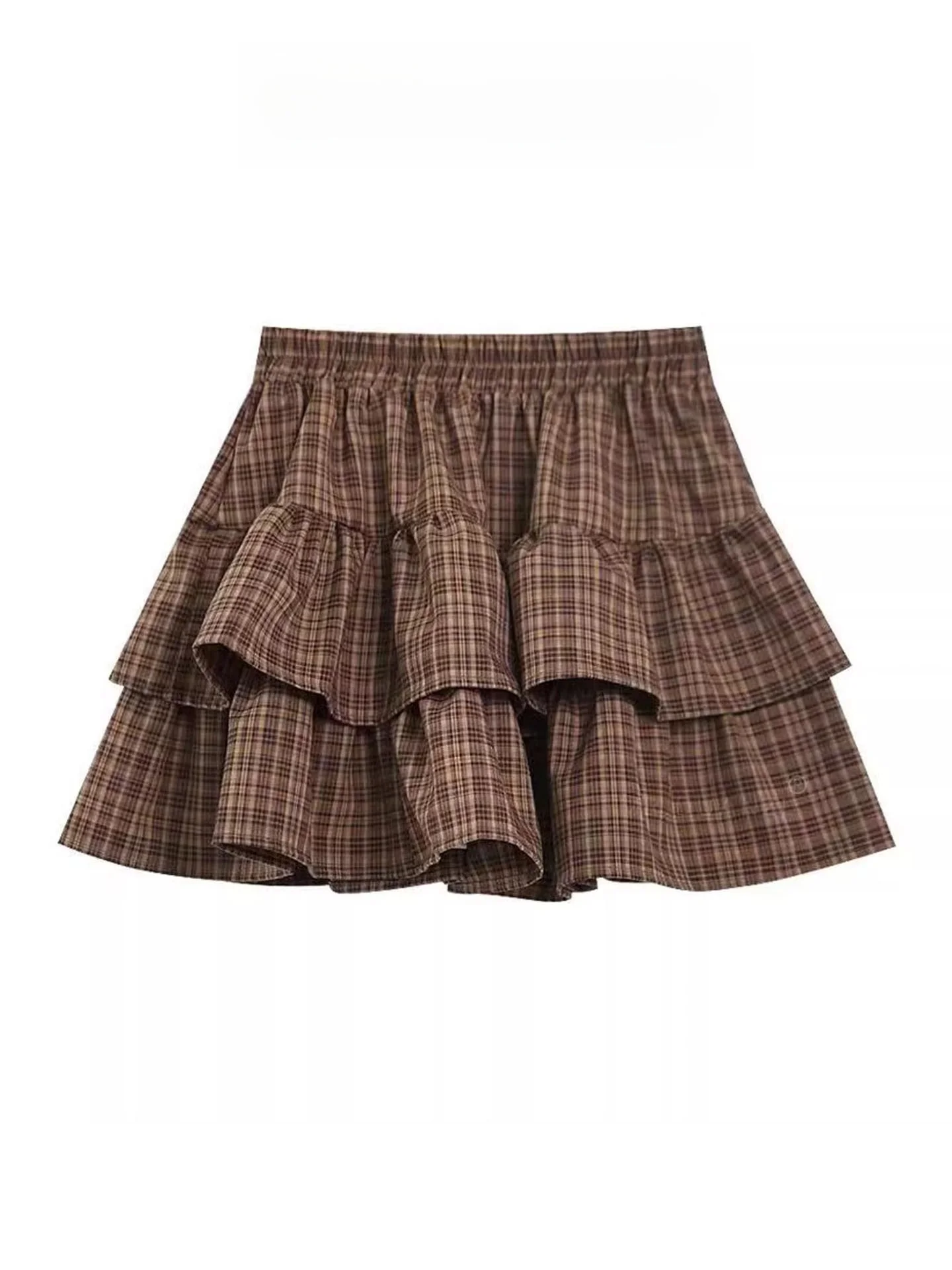 

Весенне-осенняя клетчатая пышная юбка-тортик, женская юбка трапециевидной формы с подолом, винтажная американская эластичная юбка с высокой талией