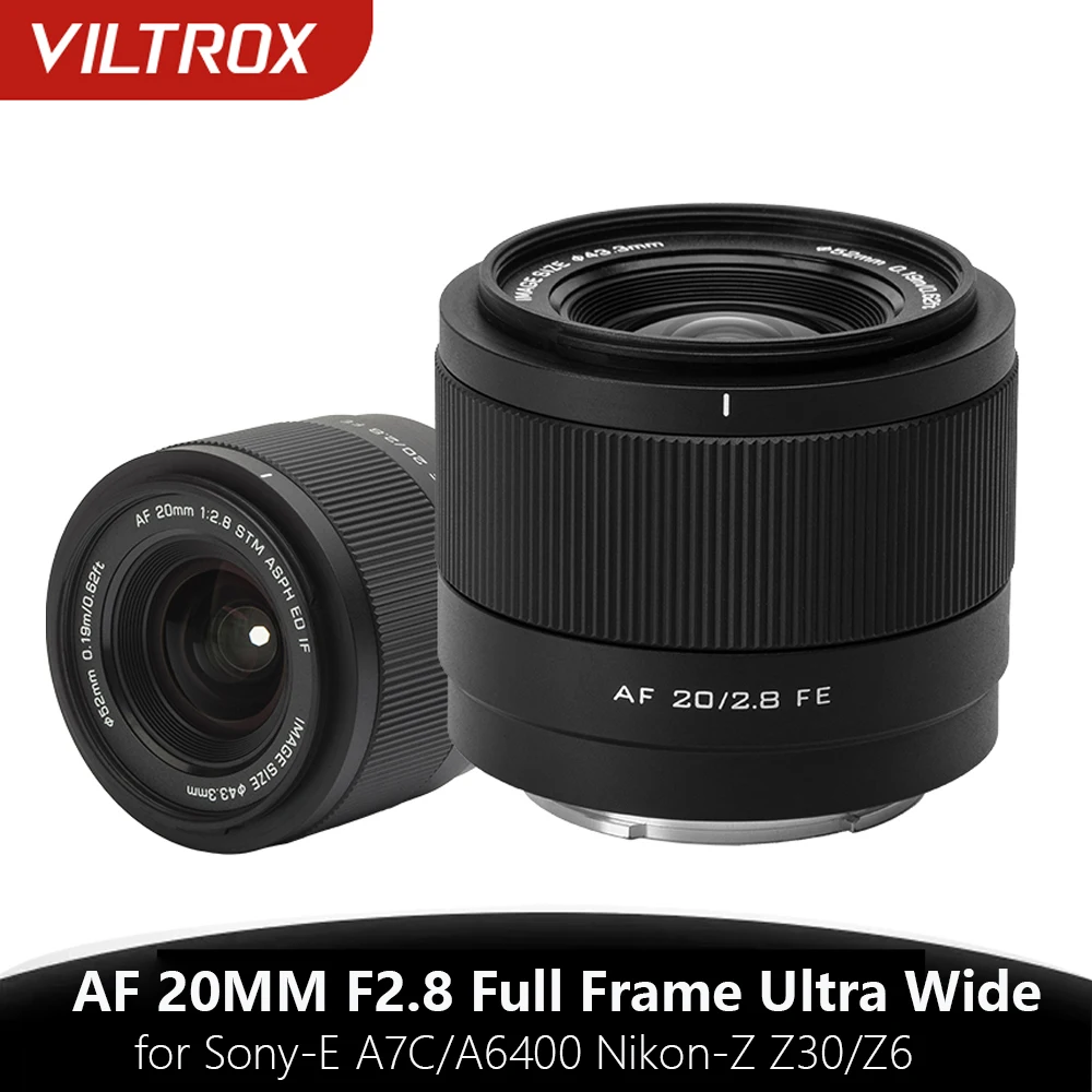 VILTROX 20mm F2.8 Full Frame Wide Angle Prime Lens AF/MF For Sony-E A7C A6400 EVZ10 Nikon-Z Mount Z30 Z6