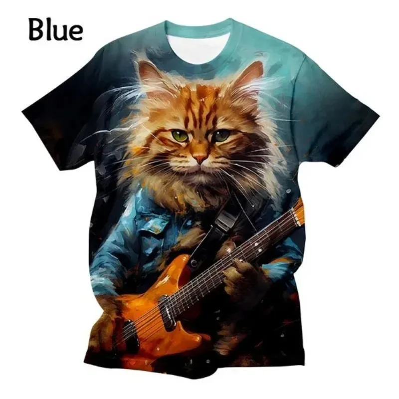 Cat Playing Guitar 3d Printed T-shirts Street Hip-hop Tshirt Casual Cool T-shirt  Cosplay Men\'s Clothing Haikyuu T-shirt for Men