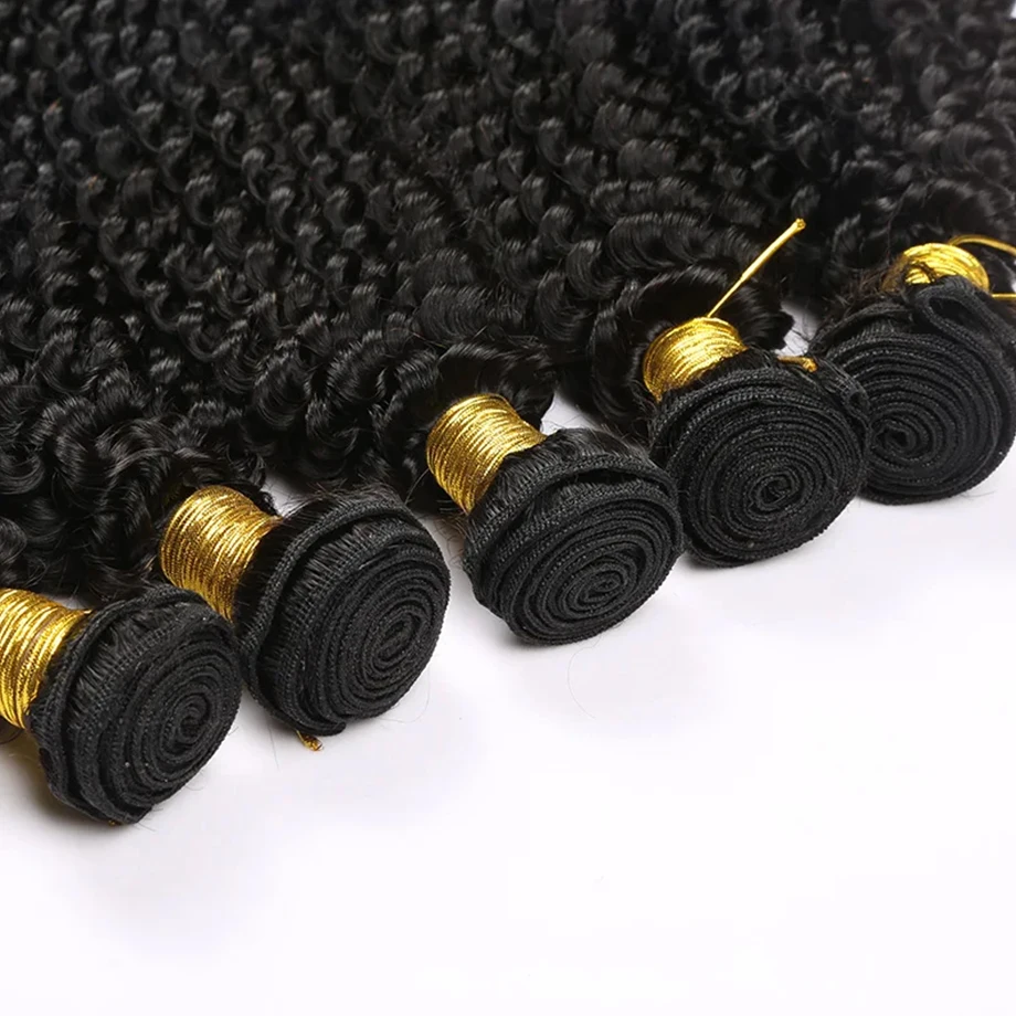 Human Hair Bundles Kinky Wave Natural Black Water Wave Brazilian Human Hair Weave Bundles Virgin Hair 10-30 inches with Closure