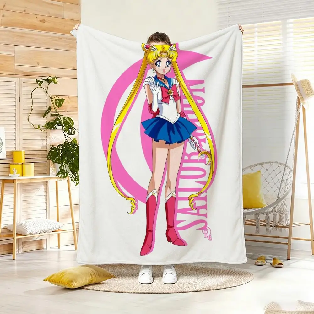 Anime character S-SailorS MoonS Throw Lightweight 240g Flannel Blanket Soft Skin-friendly for Summer Cooling