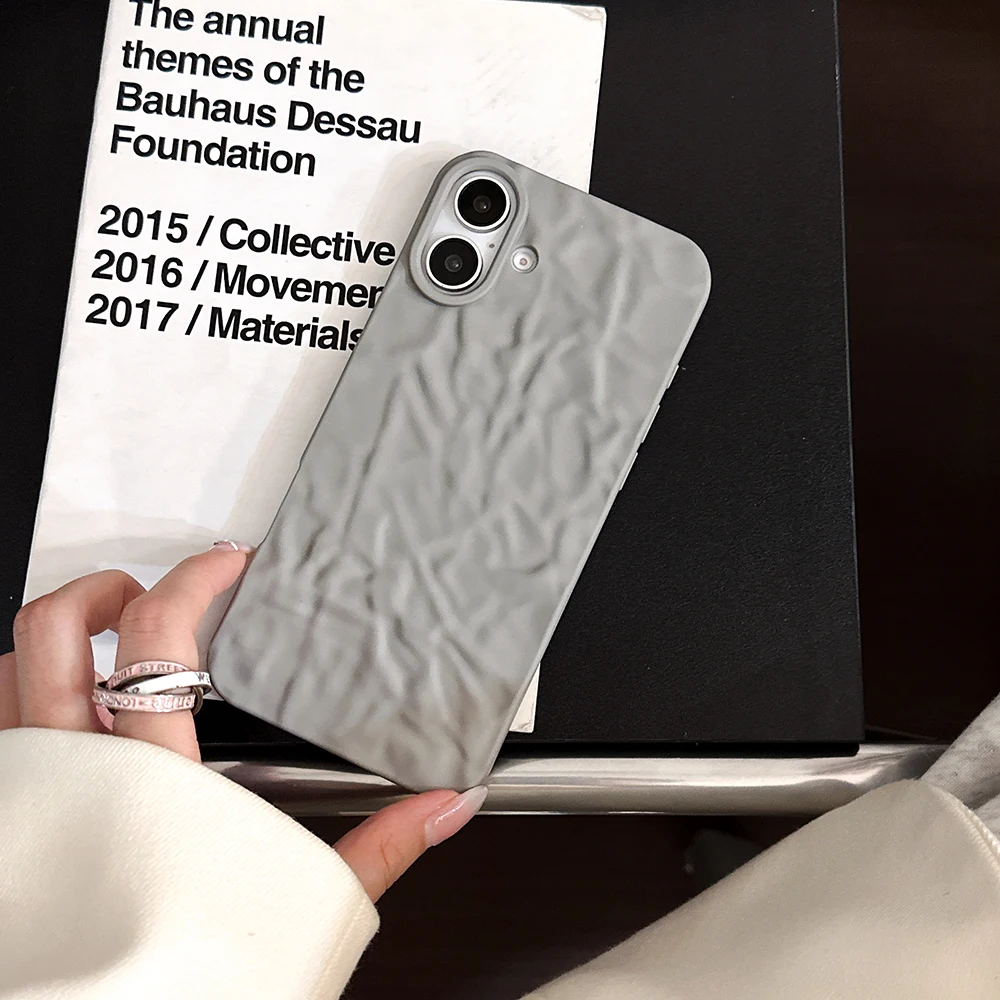 Simple 3D Grey Tin paper Pattern Phone Case For iPhone 16 15 14 13 12 11 Pro XS Max XR X 14promax Soft TPU Shockproof Cover