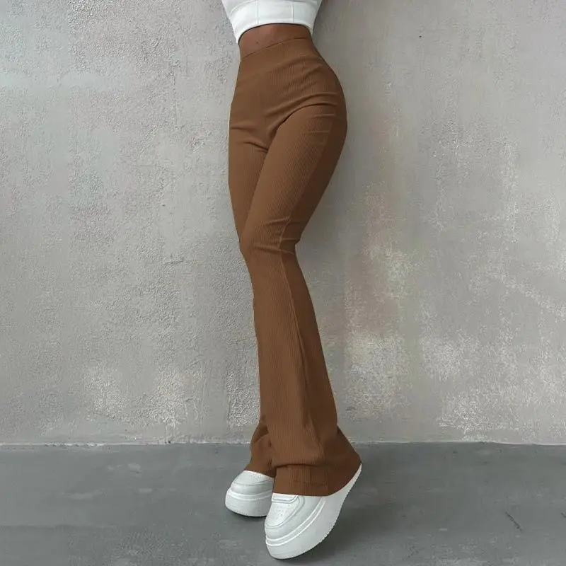 

Simple Solid Color High-waisted Flared Pants for Women, Fashionable and Versatile, Slim-fit Long Trousers for Autumn and Winter.