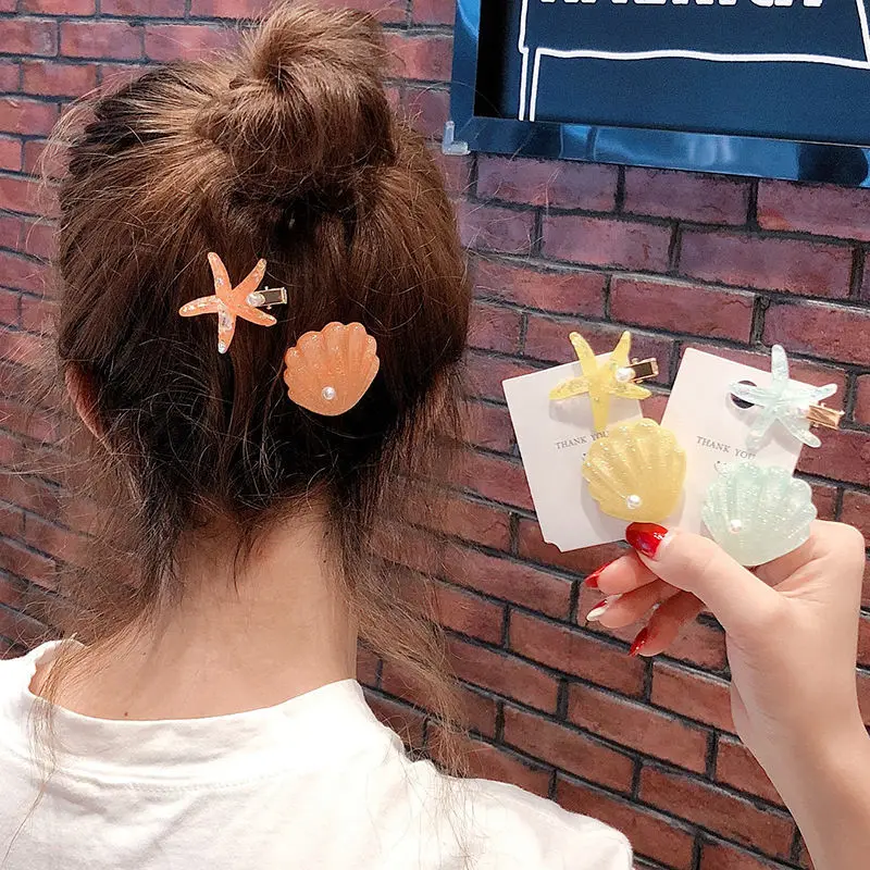 

Colorful Starfish Shell Hair Clip Women's Korean Pearl Duckbill clip Fashionable and Sweet Summer Hairpin Accessories