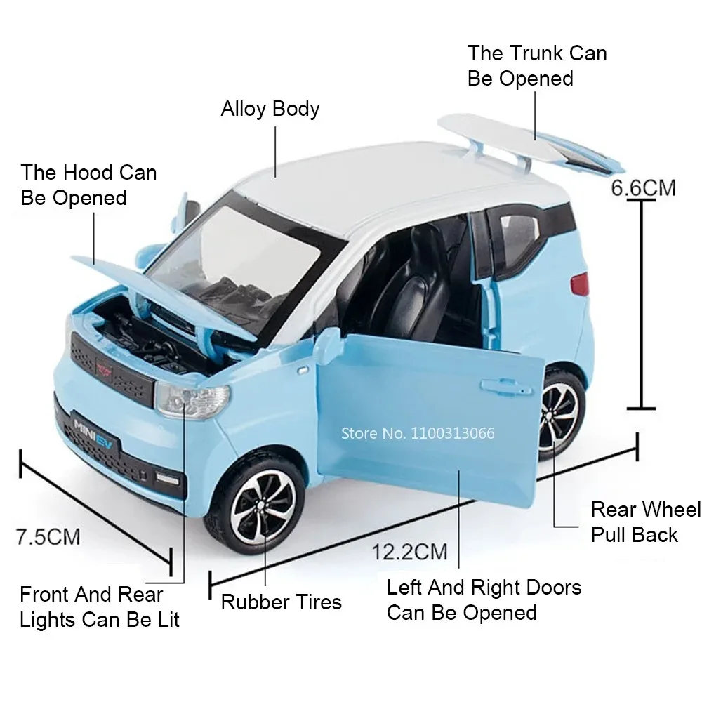 1/24 Scale WULING MINI EV โลหะของเล่นรถยนต์ Diecast รุ่นล้อดึงกลับยางยางยานพาหนะสําหรับชายวันเกิด...