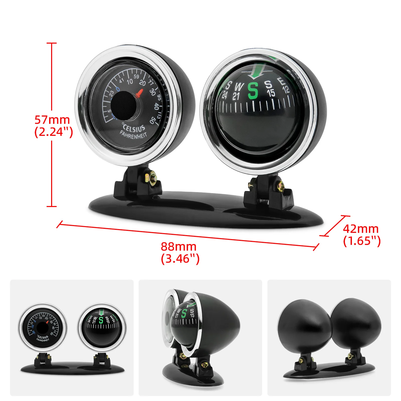 Car Compass Accurate Readout 2 IN 1 Compass Thermometer Plastic Dashboard Guide Ball Navigation Tools for Vehicle/Car/Auto