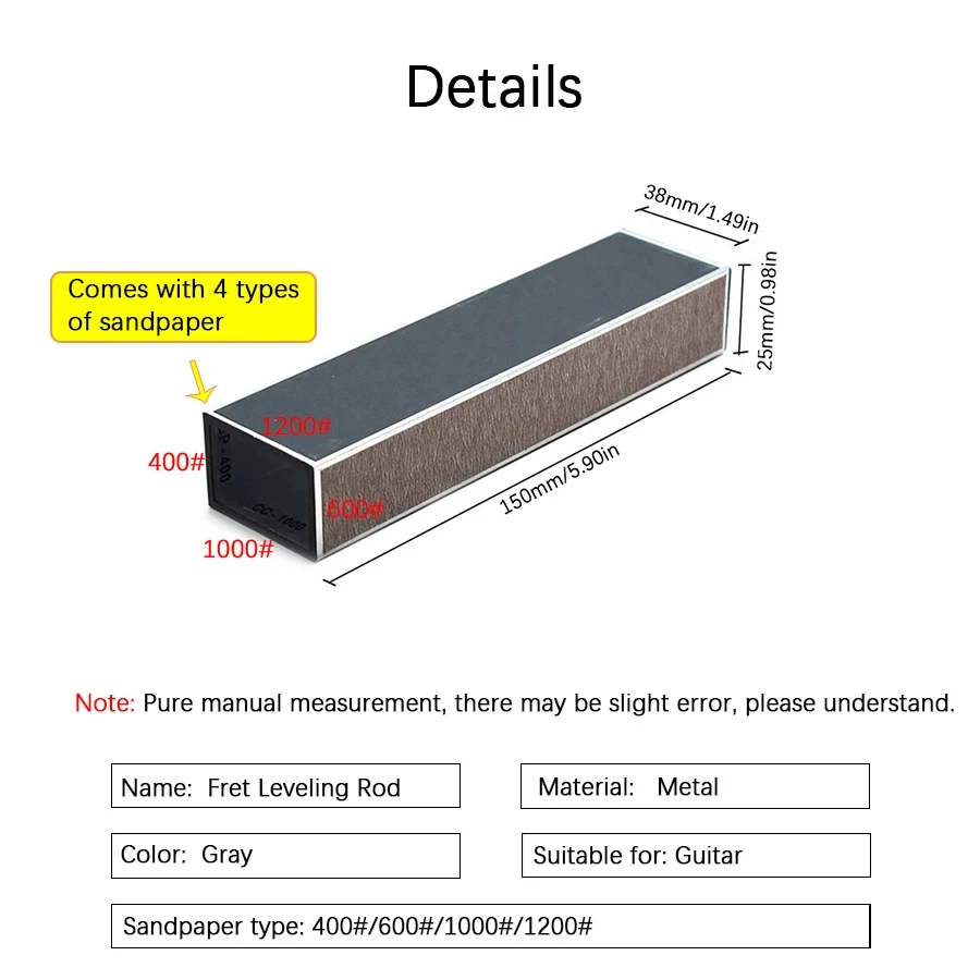 Guitar Fret Sanding Leveler Beam Leveling Rod with Self-adhesive Sandpaper - Repair & Care Polishing - Luthier's Tools image 6