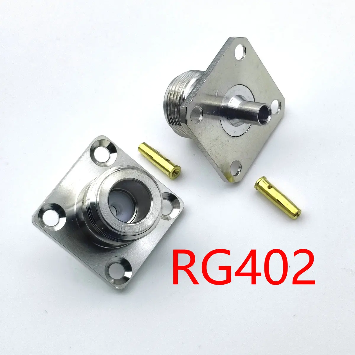 brass N Female 4 hole Panel Mount Crimp RG402 0.141\