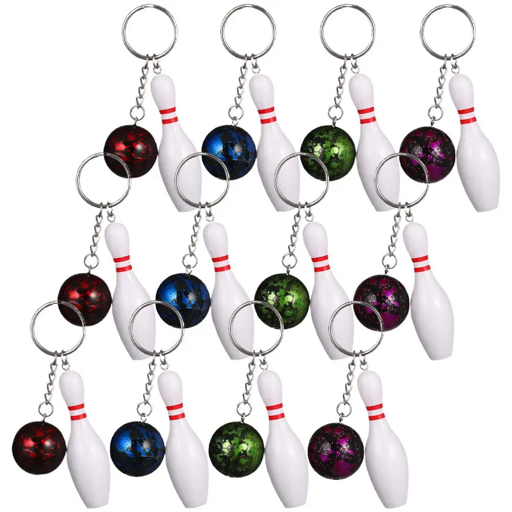 

12 Mini Bowling Keychains Small Sports Themed Retractable Lid Keepsakes Decorative Lightweight Premium