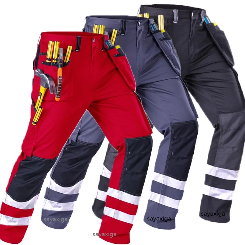 

Мужские брюки-карго с множеством карманов, рабочие брюки для улицы, износостойкие брюки, рабочие брюки с наколенниками, защитные брюки Hi Vis