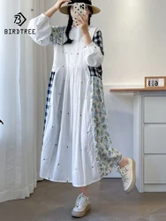 New Summer Cotton Long Sleeve Dresses, Woman O Neck Embroidery, Mori Girl Sweet Loose Print Vintage Dress, 2024 Autumn D476114QC