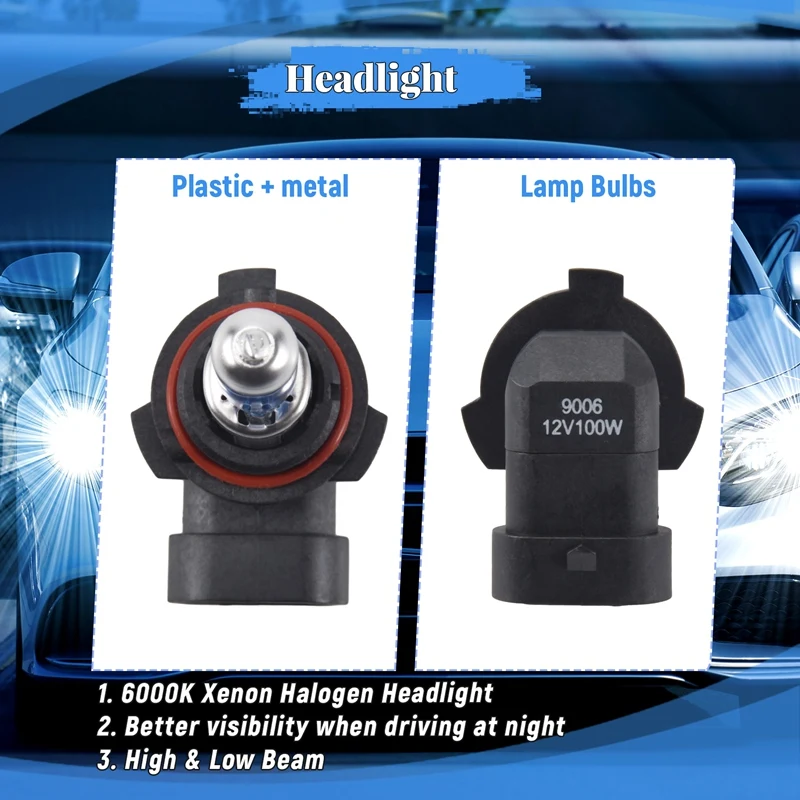 ●2 x 9006 HB4 6000K Xenon Halogen Headlight Head Light Lamp Bulbs 100W-A57M