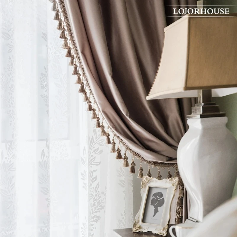 Custom  Size！！European Luxury Beige Silk Cotton French High-precision Satin Curtains for Living Dining Room Bedroom Decor Window