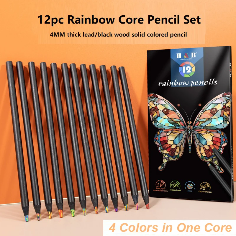 H&B Multi Rainbow Pencils Set, 12pcs Creative Gradient Coloring Pen for Drawing Sketching, Fun Christmas Gifts Cool Art Supplies