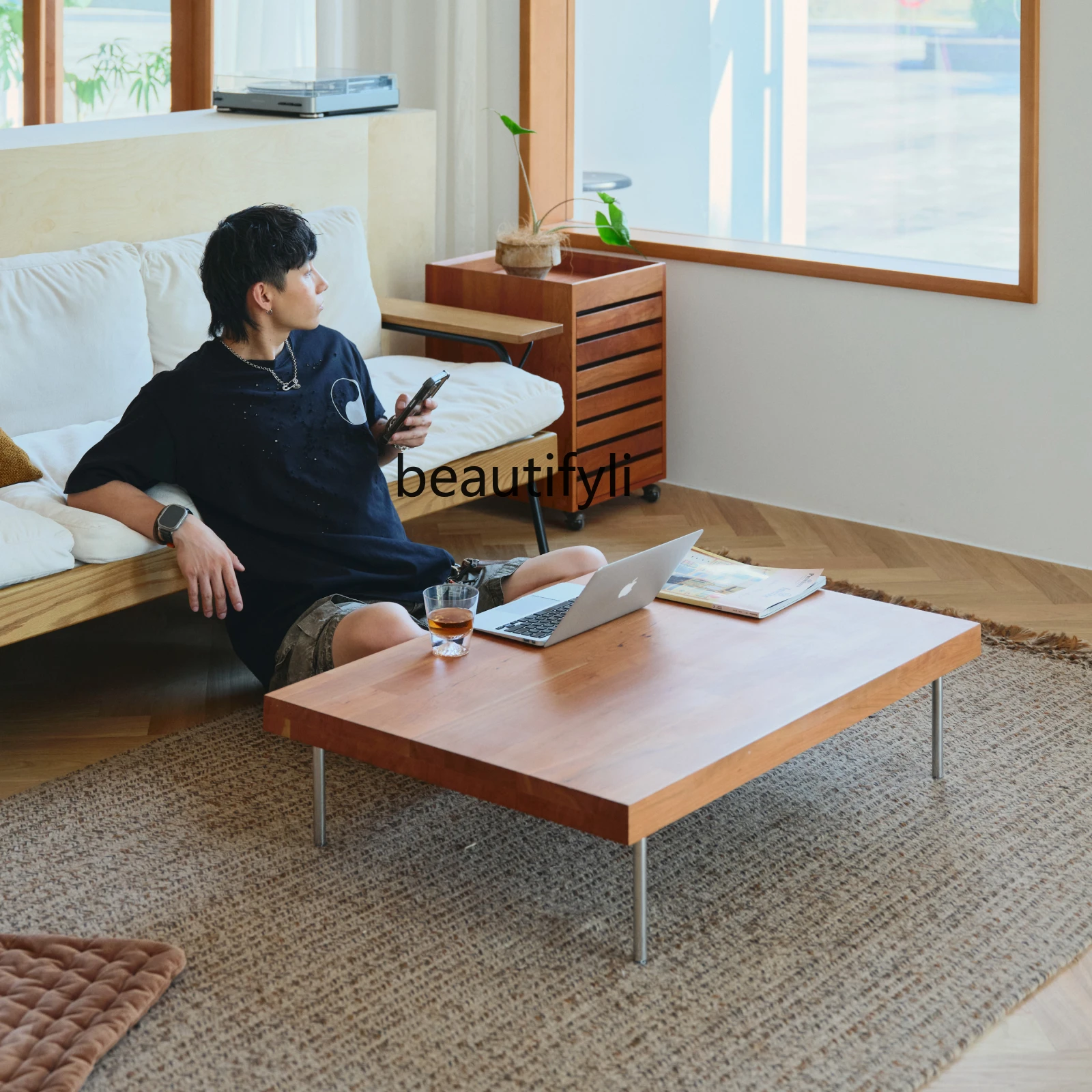 

| Nordic style Japanese modern solid wood cherry wood living room rectangle