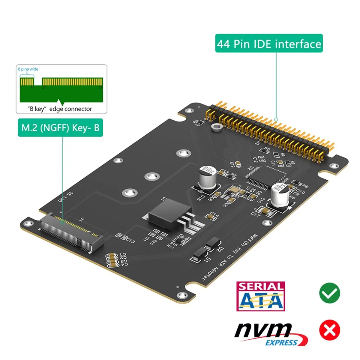 M.2 NGFF SATA SSD to 2.5 Inch IDE 44 Pin Adapter Card, Convert M.2 NGFF SSD to PATA IDE Hard Disk for PC Laptop