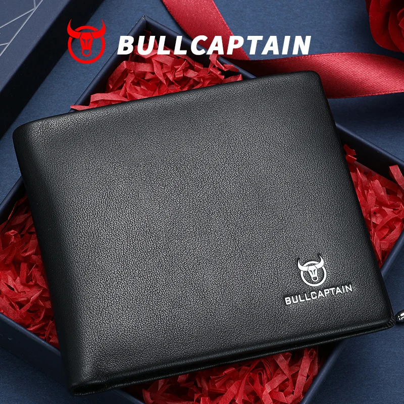 

Мужской кошелек BULLCAPTAIN из натуральной кожи, двойной, с защитой от RFID, для кредитных карт, тонкий, для переднего кармана, в подарочной коробке