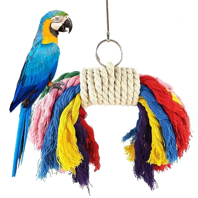 Pet Bird Chewing Toy Cotton Rope Parrot Toy Bite Resistant Bird Tearing Cockatiels Training Hang Swings Bird Cage Supplies