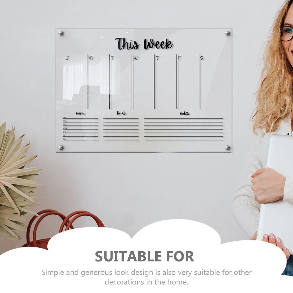 مجموعة واحدة من تقويم الحائط من الأكريليك الشفاف، قابل لإعادة الاستخدام، مخطط جدول أسبوعي، لوحة باب معلقة، لا توجد رائحة، تقويم أكريليك سهل الاستخدام