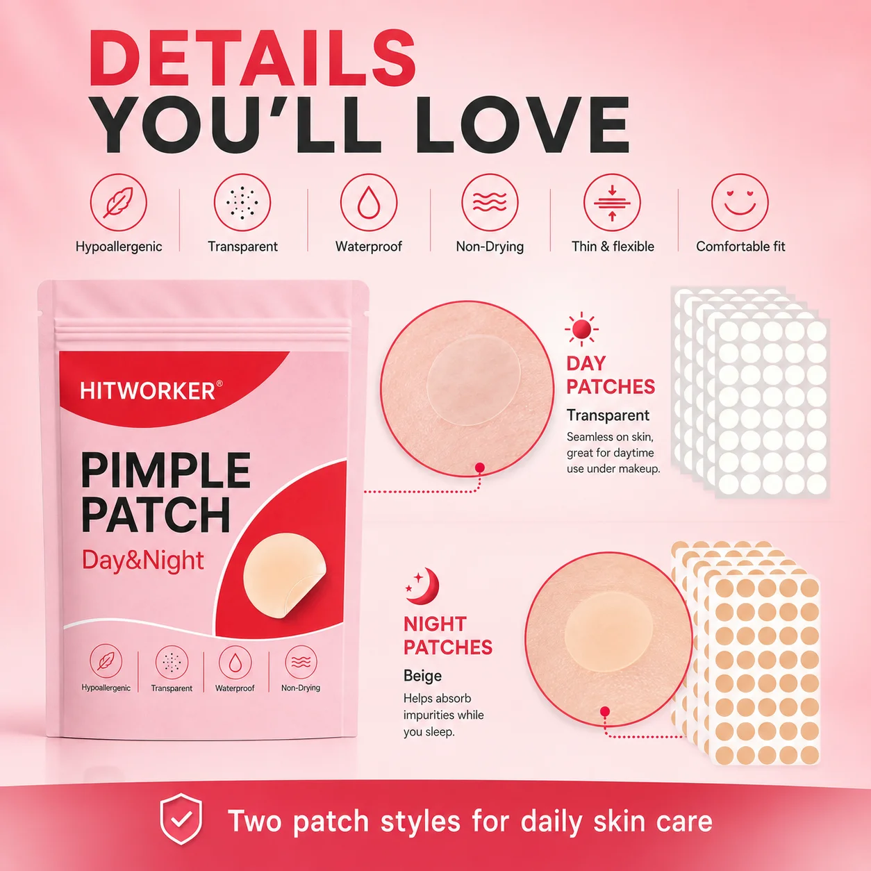 400pcs Hydrocolloid Pimple Patch for Daily Skin Care, Invisible Spot Cover Patches, Ultra Thin Clear Face Patches, Waterproof &