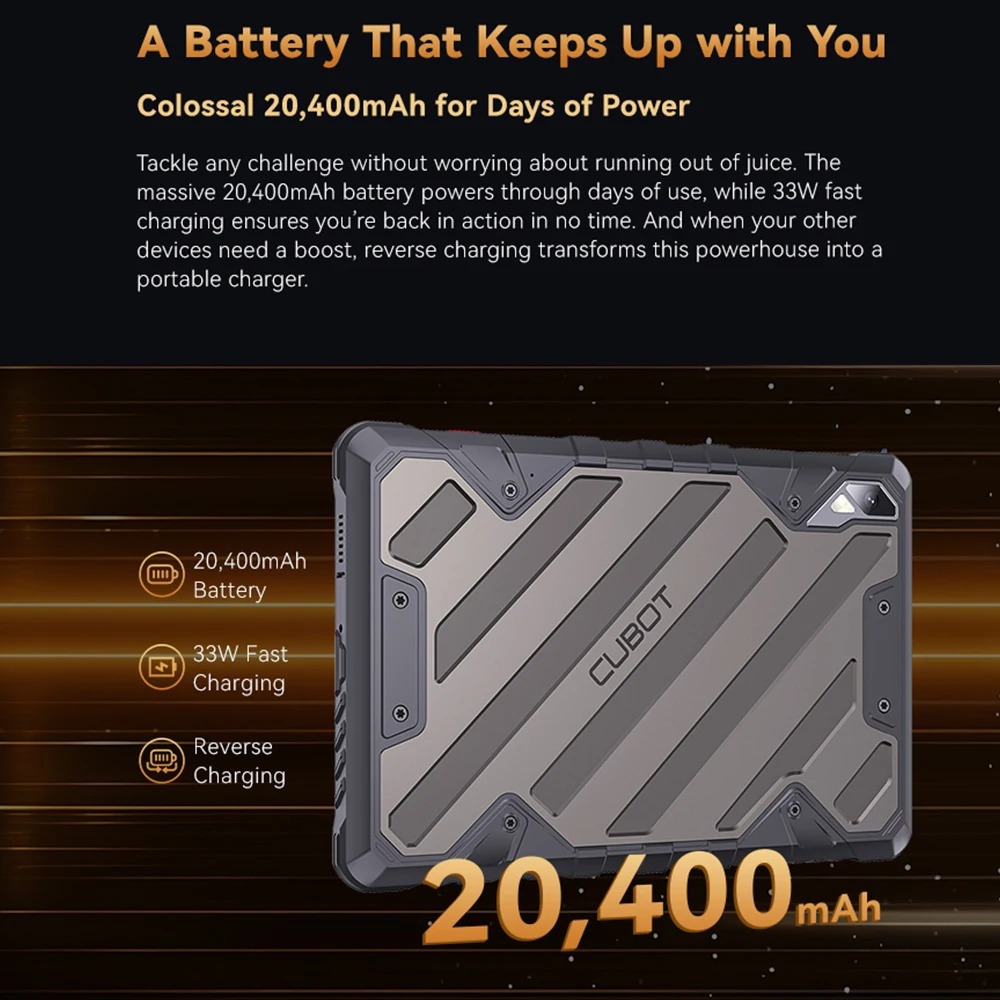 Cubot Tab KingKong 2 Rugged Tablet Android 14 MTK Helio G99 20400mAh Battery16GB RAM+256GB ROM IP68 Waterproof 10.95" Screen