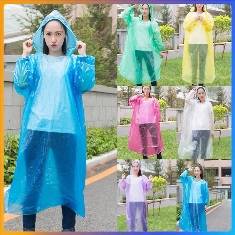 

Одноразовый дождевик-пончо с капюшоном для взрослых, аварийный водонепроницаемый плащ для кемпинга, пеших прогулок и занятий спортом на открытом воздухе