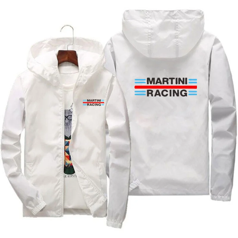 Martini Racing Men\'s Coat Thin Sunscreen Skin Zipper Hooded Windbreaker Sports Pilot Jacket Beach Parkas Cycling Tops Plus Size