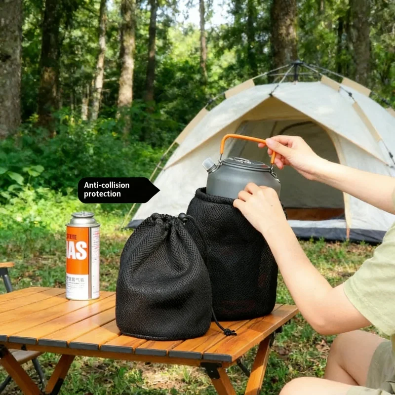Outdoor Camping Lagerung Schutz Taschen Tragbare Picknick Kochgeschirr Mesh Tasche Kordelzug Tasche BBQ Wasser Tassen Geschirr Organizer
