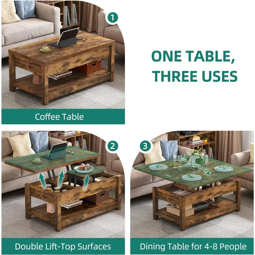 Rustic Brown Pool Table Serving Coffee 3 in 1 Multi-Function Coffee Tables With Storage for Living Room Dolce Gusto Furnitures