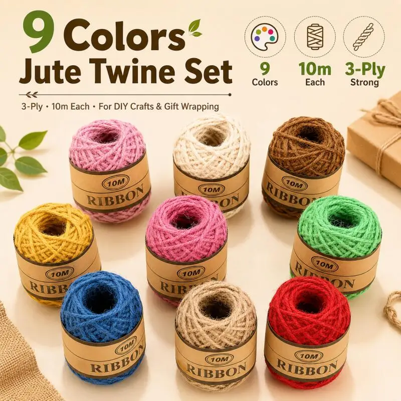 10m/Rolle farbiges Juteseil, geflochtene Jutekordel, Bastel-Juteseil, für DIY, Hochzeitsgeschenke und Dekoration. – Detail 1
