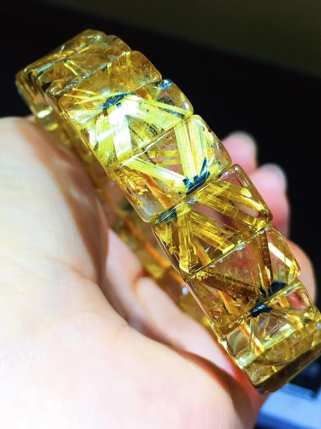

Natural Gold Rutilated Quartz Titanium Bangle 14.5x8x6mm Brazil Bracelet Jewelry Yellow Gold Rutilated Rectangle Beads AAAAA