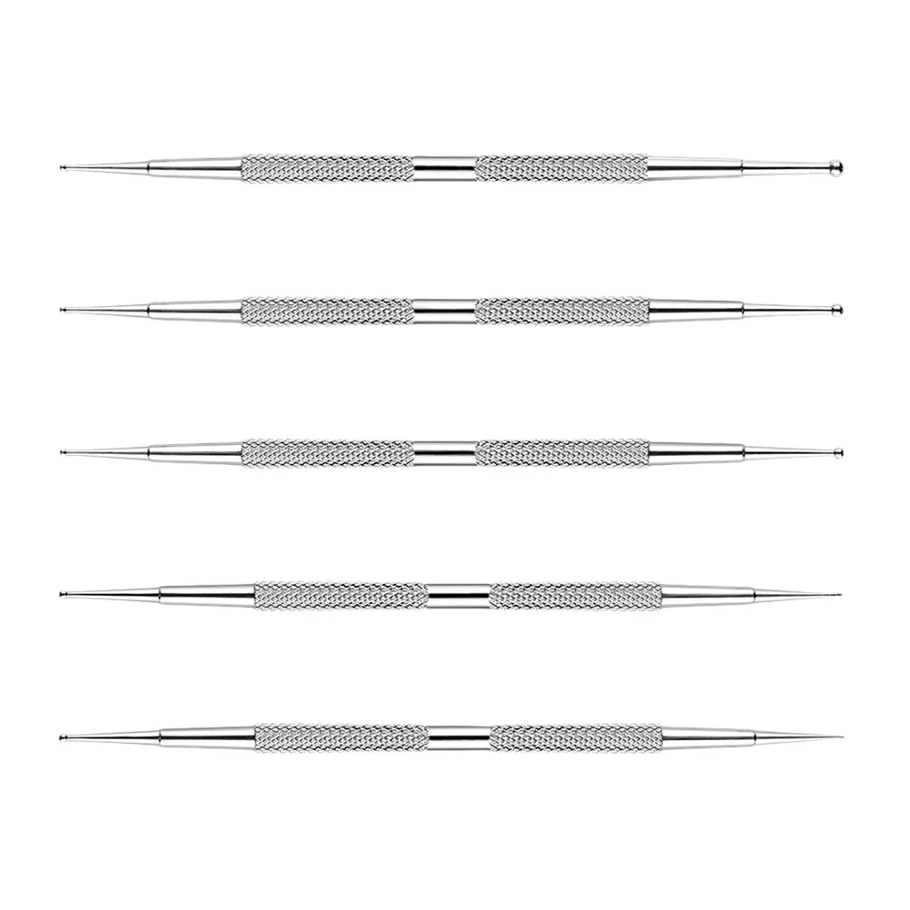 Stylo à points pour ongles, outils en acier inoxydable, stylos de manucure à double pointe pour peinture à points, conception de gaufrage, Application de strass, 5 pièces