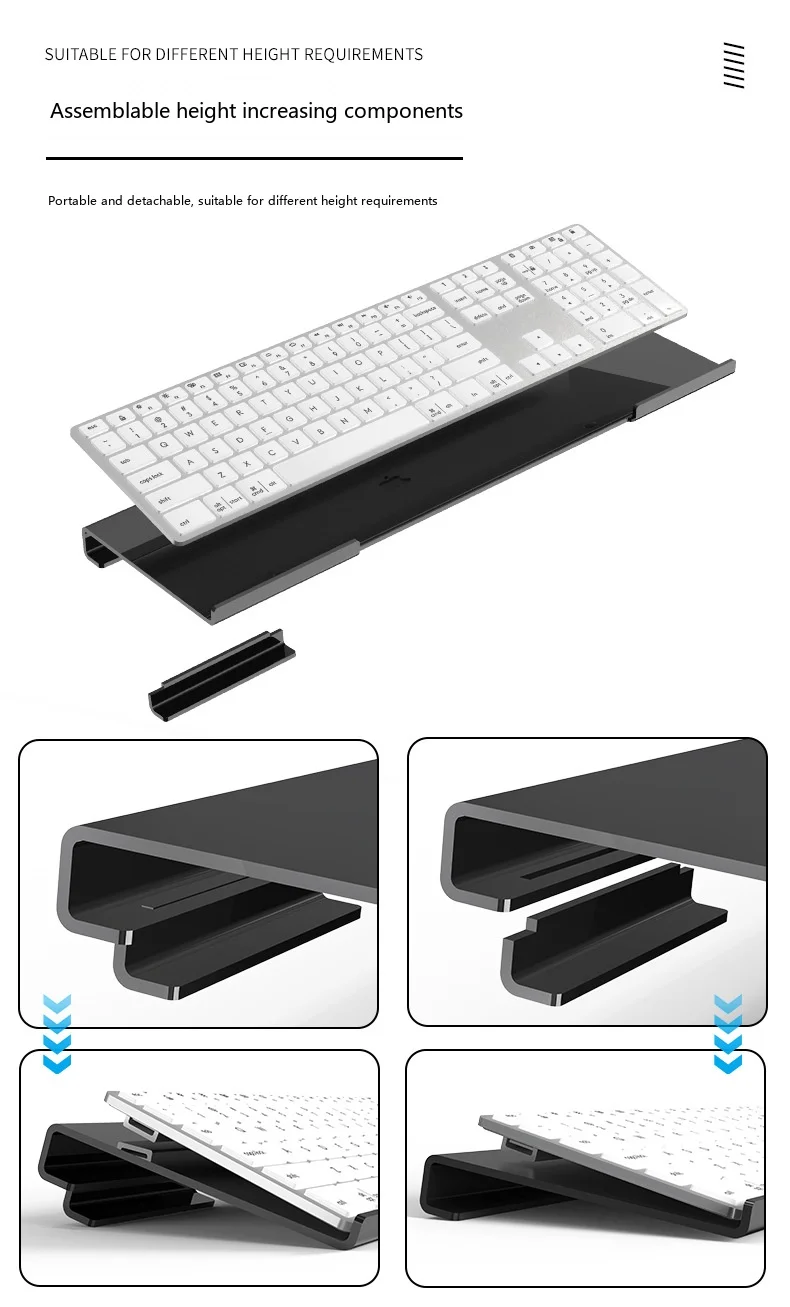 Acryl-Tastaturständer Z-Form Neigbarer Desktop-Ständer mit Handgelenkauflage für Mechanische Tastaturen Transparent Schwarz – Detail 4