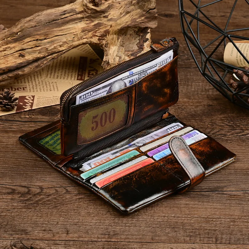Handmade Men's Leather Wallet Long Casual Purse Multi-Card Holder Clutch Bag