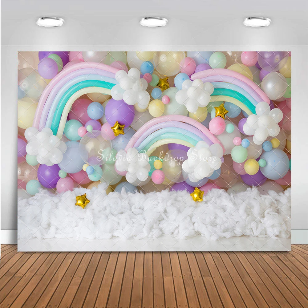 Rainbow Balloon Star Dreams Photography Backdrop for Boy or Girl Cake Smash Birthday Photo Background Kids Photo Studio Props