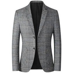 Oversized 4XL Men's Suit Jacket Spring and Autumn Single Breasted Polo Plaid Business Casual Jacket Men's Tight Suit Jacket