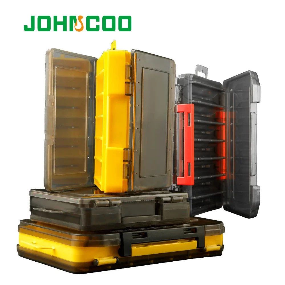 JOHNCOO Double Sided 14/12 Compartments Fishing Tackle Boxes Fishing Lure Box Organizer  Fishing Bait Tackle Storage Case