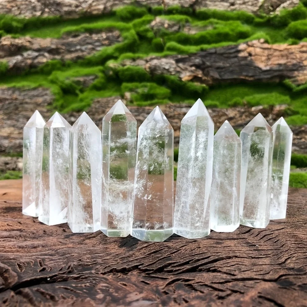 1pc Clear Quartz Column Hexagonal Prismatic Stone Home Decor 50-150 Mm Transparent Polished Decorative Feng Shui Ornament