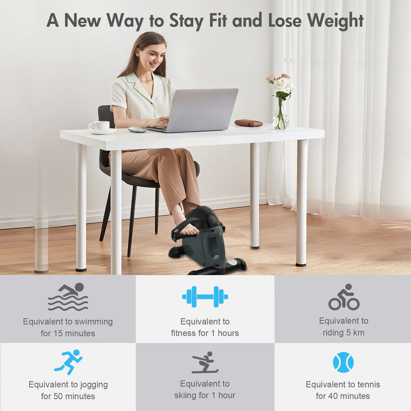Mini Pedal Exercise Bike Under Desk Bicycle Trainer Fitness Cycling Portable LCD Display Arm Leg Fitness Equipment Home Office