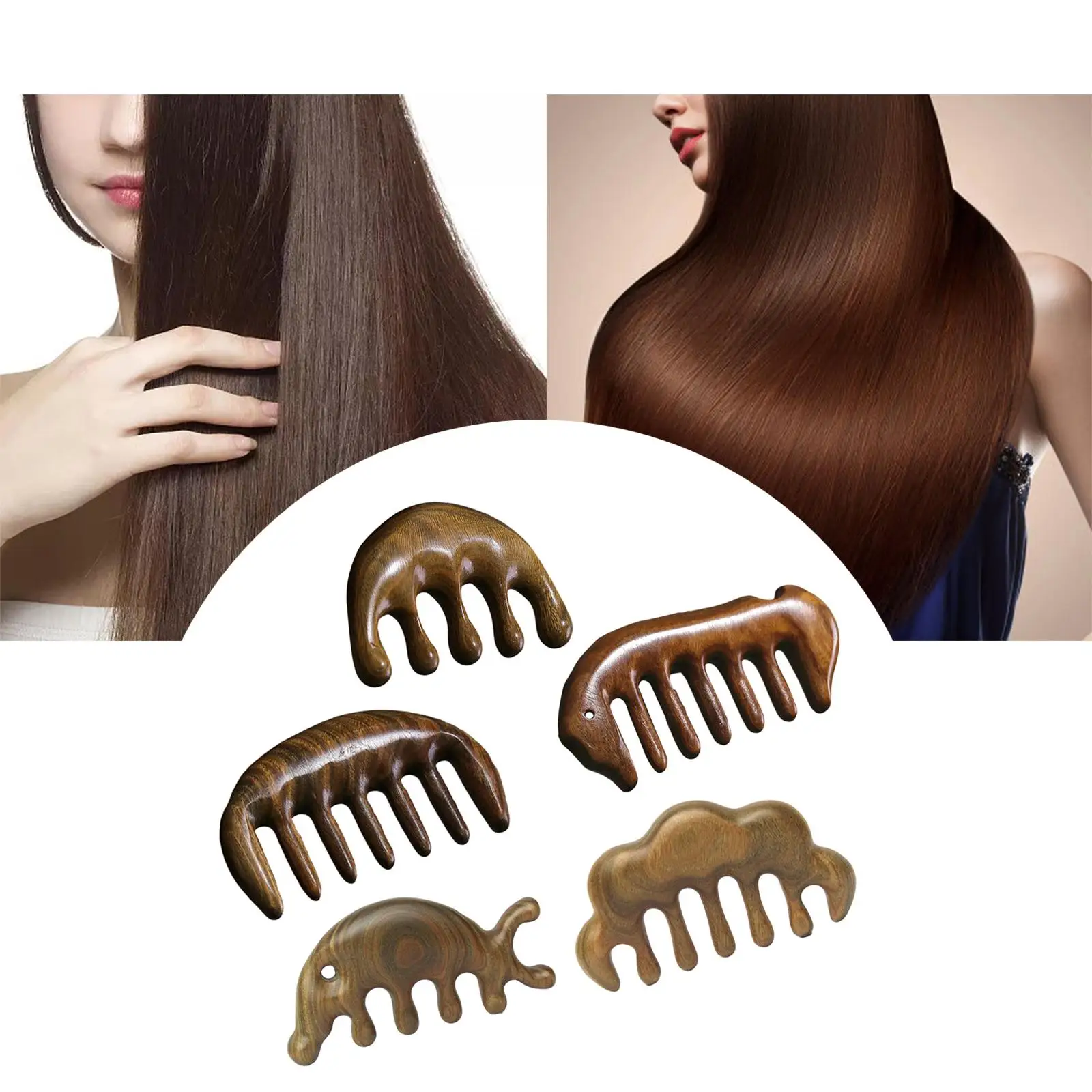 مشط تدليك فروة الرأس من خشب الصندل الأخضر، مشط تدليك خشبي لتدليك كشط، قمر صغير