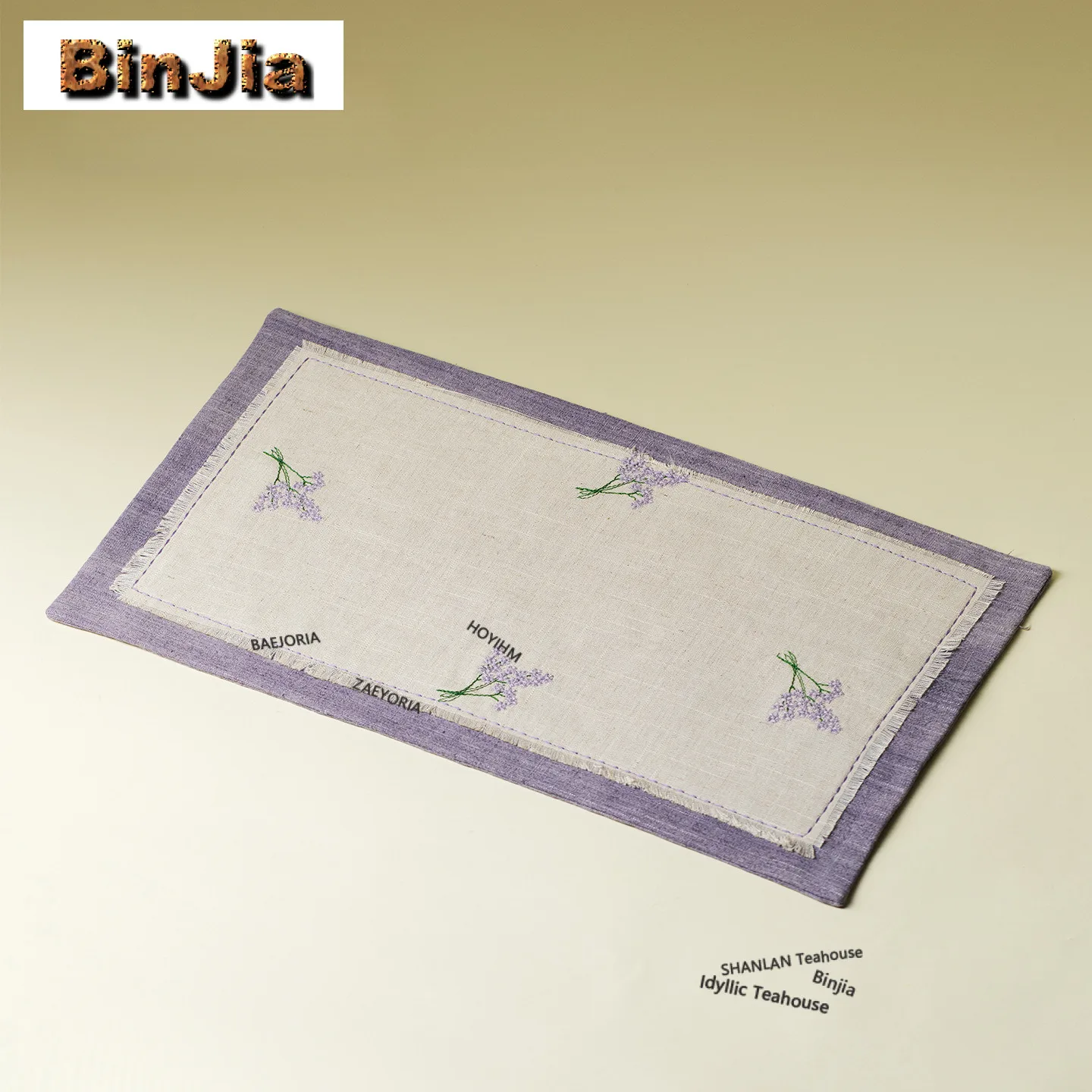 Cotton And Linen Embroidered Lilac Flower Tea Table Mats Boutique Drink Coaster Dinner Table Cloth Mat Cha Supplies Ornaments